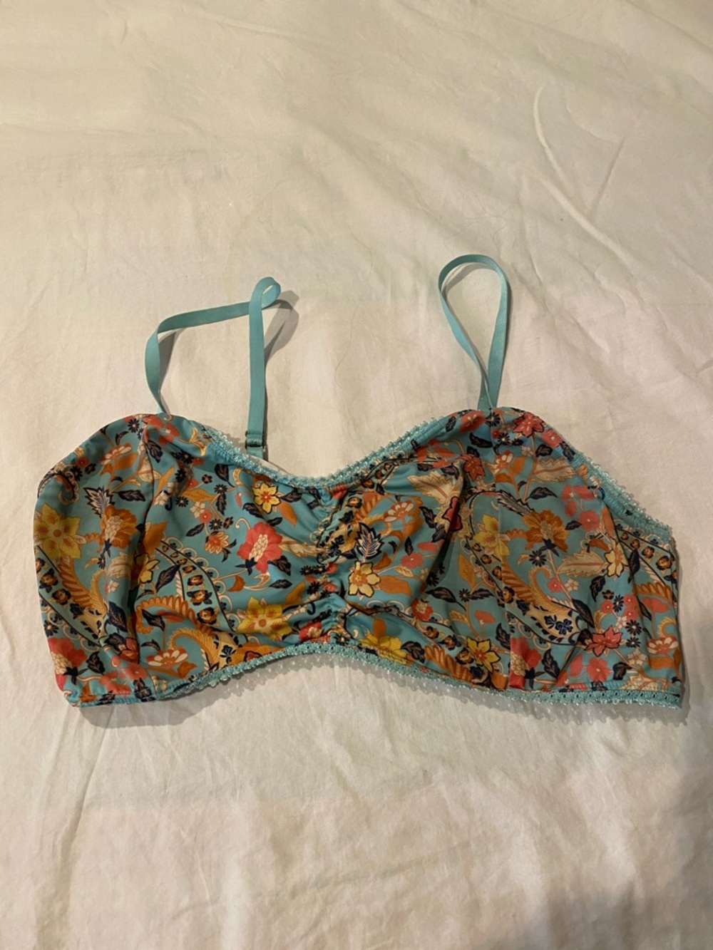 Spell Hendrix Aqua Floral Lace-Trim Bralette with Multicolor Blooms XXL